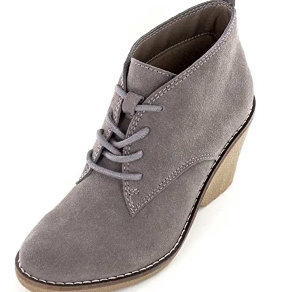 White Mountain Dark Taupe Suede Wedge Bootie